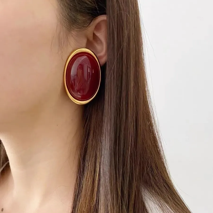 Women Simple Retro Oval Resin Earrings
