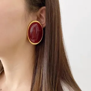 Women Simple Retro Oval Resin Earrings