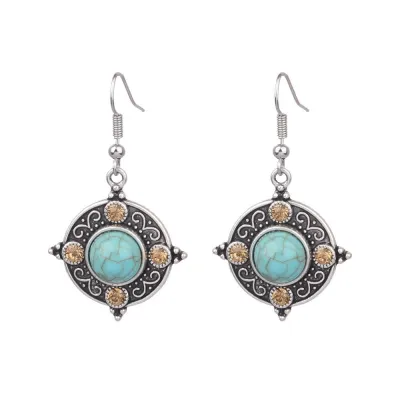 Women Retro Bohemian Turquoise Stud Earrings