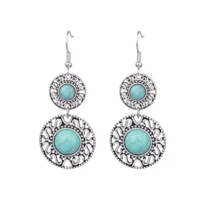 Women Retro Bohemian Turquoise Stud Earrings