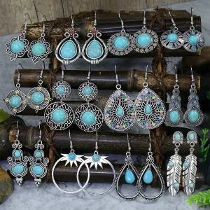 Women Retro Bohemian Turquoise Stud Earrings