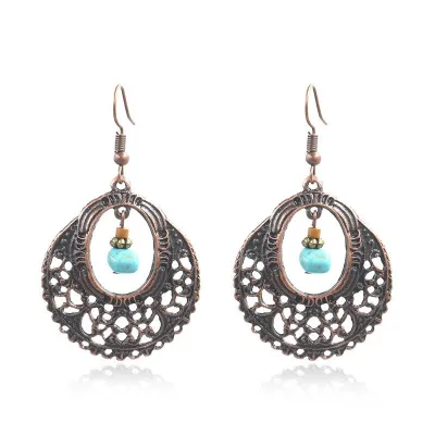 Women Bohemian Vintage Drop Shaped Handmade Rice Bead Woven Tassel Turquoise Earrings