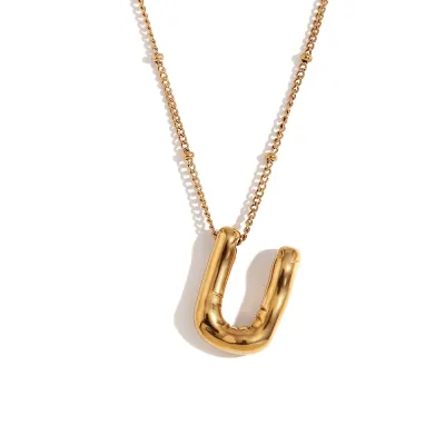 Fashion Simple Stainless Steel Letter Alphabet Pendant Necklace