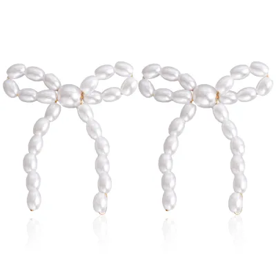 Vintage Imitation Pearl Geometric Bow Earrings for Women