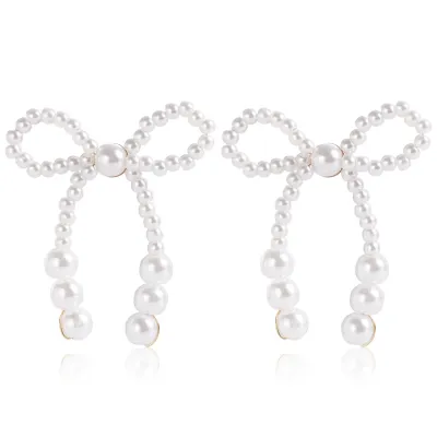 Vintage Imitation Pearl Geometric Bow Earrings for Women