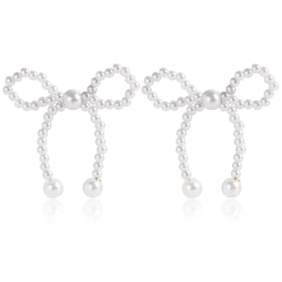 Vintage Imitation Pearl Geometric Bow Earrings for Women