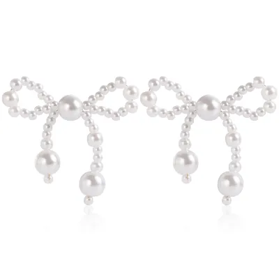 Vintage Imitation Pearl Geometric Bow Earrings for Women