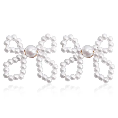Vintage Imitation Pearl Geometric Bow Earrings for Women