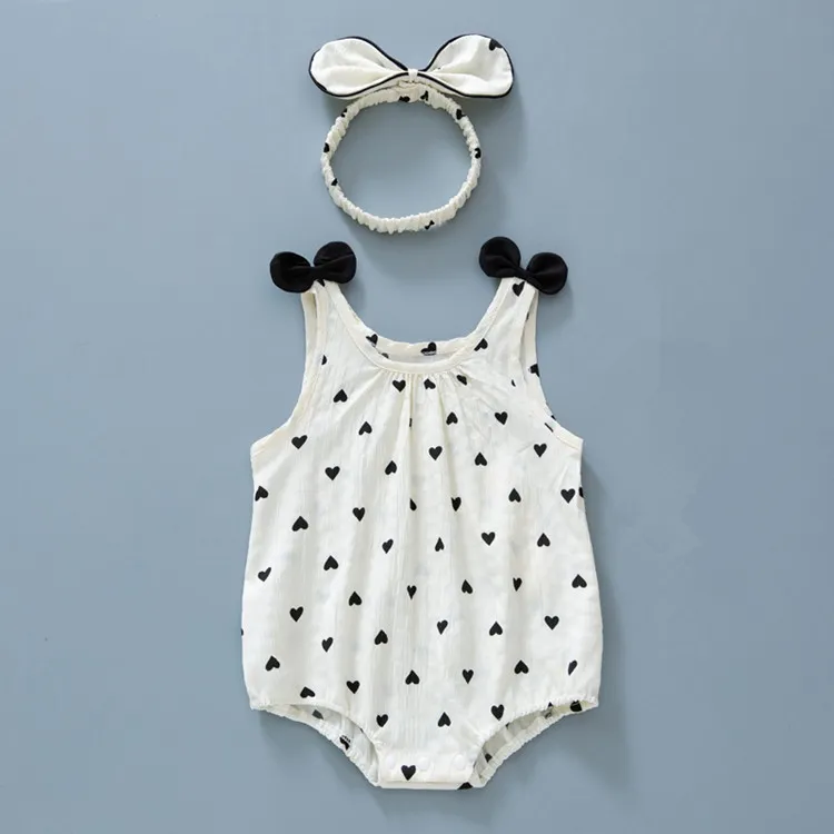 Kids Baby Girls Summer Casual Cute Heart Print Sleeveless Romper Pullover