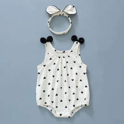 Kids Baby Girls Summer Casual Cute Heart Print Sleeveless Romper Pullover