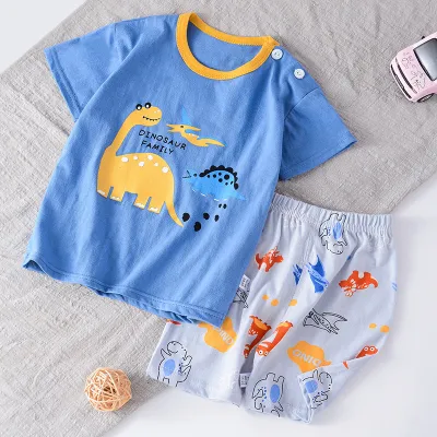 Kids Toddler Boys Girls Summer Casual Cute Cartoon Dinosaur Floral Print Short Sleeve T-Shirt Shorts Set