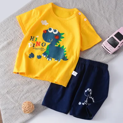 Kids Toddler Boys Girls Summer Casual Cute Cartoon Dinosaur Floral Print Short Sleeve T-Shirt Shorts Set