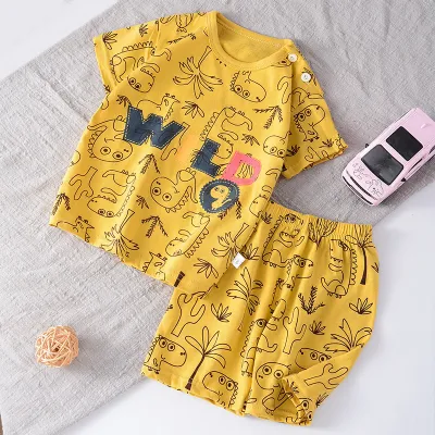 Kids Toddler Boys Girls Summer Casual Cute Cartoon Dinosaur Floral Print Short Sleeve T-Shirt Shorts Set