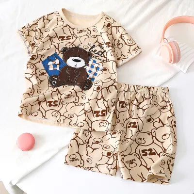 Kids Toddler Boys Girls Summer Casual Cute Cartoon Dinosaur Floral Print Short Sleeve T-Shirt Shorts Set
