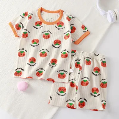 Kids Toddler Boys Girls Summer Casual Cute Cartoon Floral Print Short Sleeve T-Shirt and Shorts Set