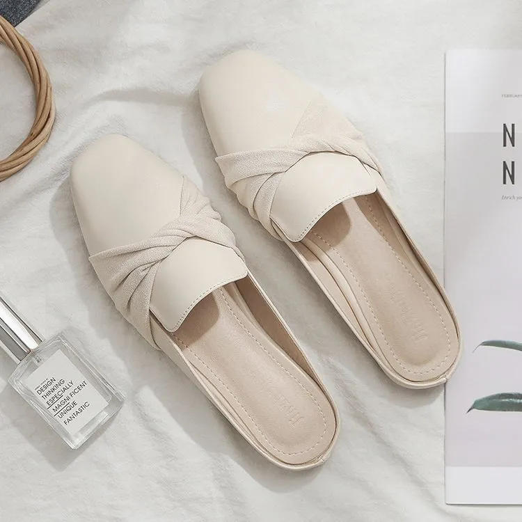 Summer Women Fashion Plus Size Solid Color Cover Toe Heeled Cutout Slip-On Muller Shoes