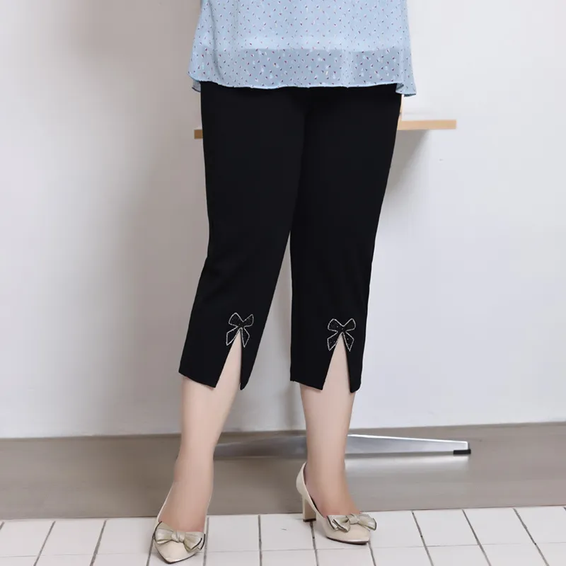 Summer Women Casual Plus Size High Waist Stretch Micro Flare Capris Pants