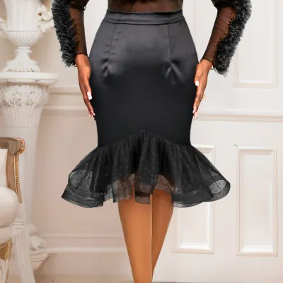 Summer Women Plus Size Mesh Fishtail Skirt