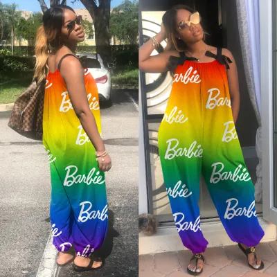 Summer Women Casual Loose Plus Size Geometric Print Sling Jumpsuit