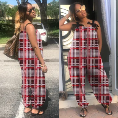 Summer Women Casual Loose Plus Size Geometric Print Sling Jumpsuit