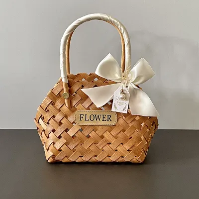 Fashion Woven Straw Handbag Pastoral Wood