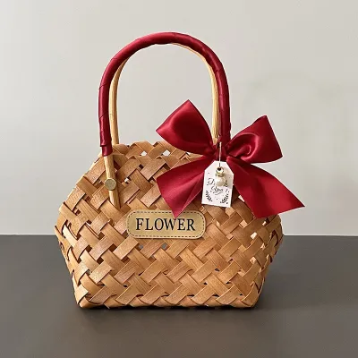 Fashion Woven Straw Handbag Pastoral Wood
