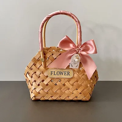Fashion Woven Straw Handbag Pastoral Wood