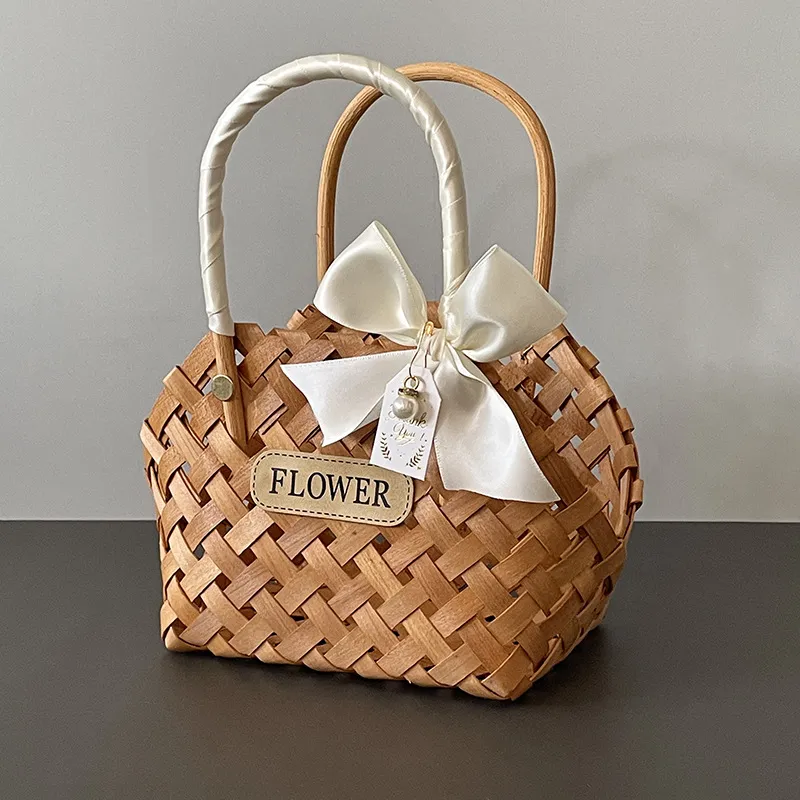 Fashion Woven Straw Handbag Pastoral Wood