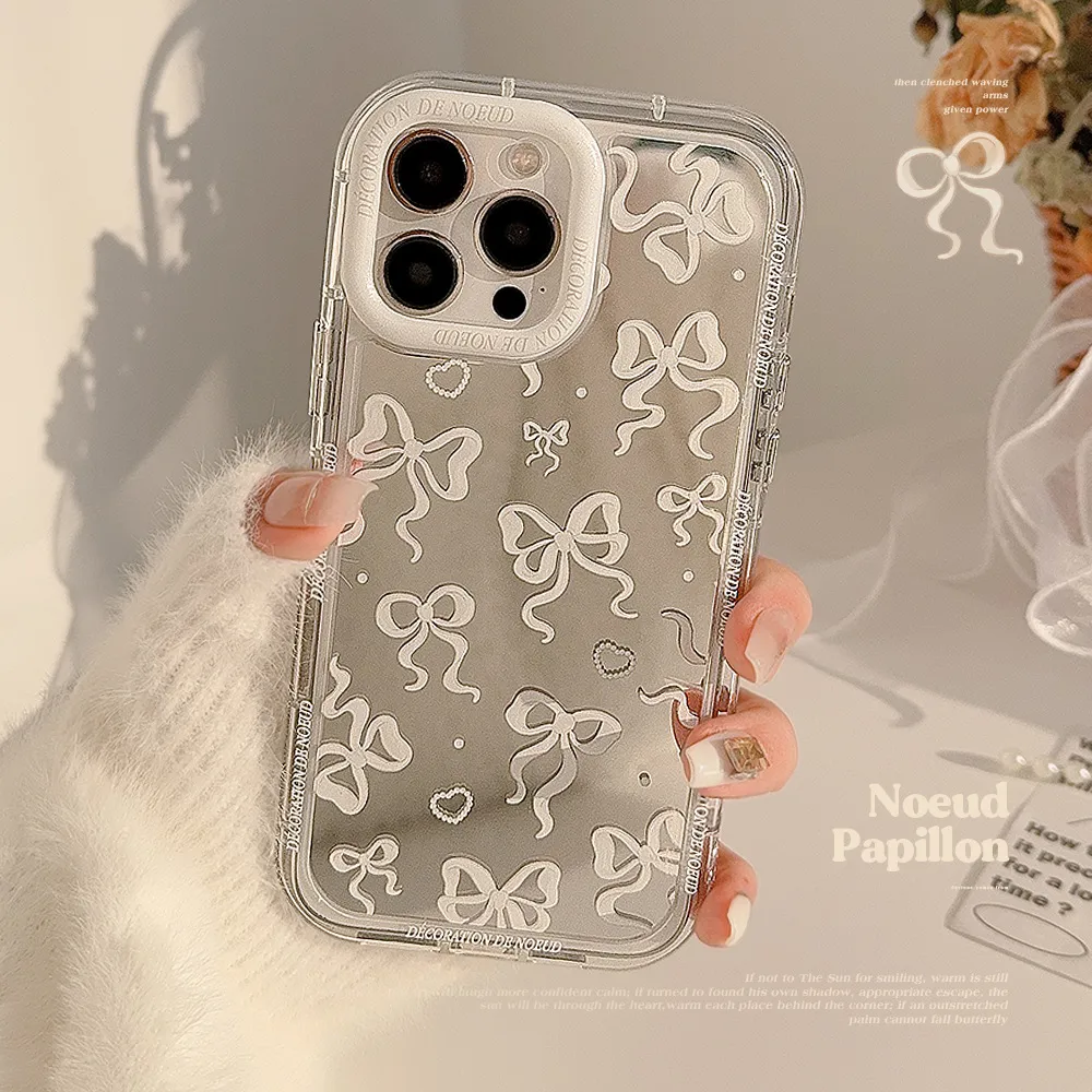 Women Fashion Cute Mirror Bow Apple Phone Case - Hard Shell TPU