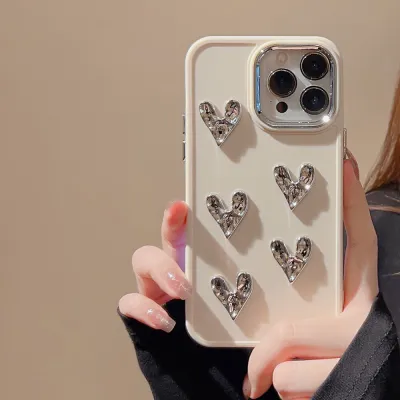 Women's Fashion 3D Electroplated Heart-Shaped Apple Phone Protective Case TPU Soft Shell