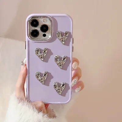 Women's Fashion 3D Electroplated Heart-Shaped Apple Phone Protective Case TPU Soft Shell