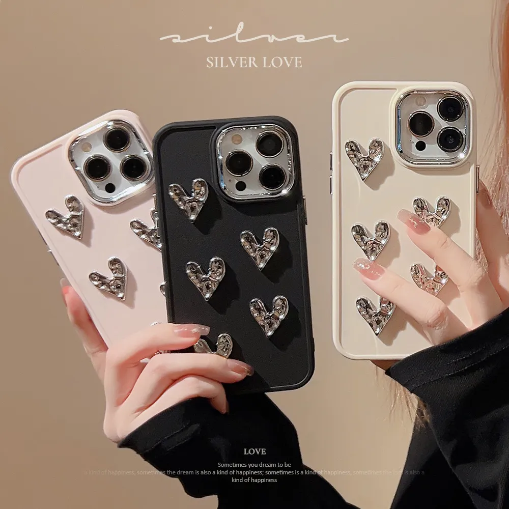 Women's Fashion 3D Electroplated Heart-Shaped Apple Phone Protective Case TPU Soft Shell