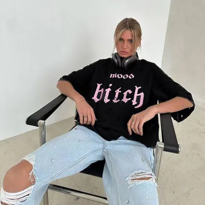 Street Women Casual Alphabet Print Loose Tee
