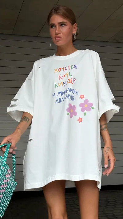 Women Street Hipster Cotton Letter Print Hole T-Shirt