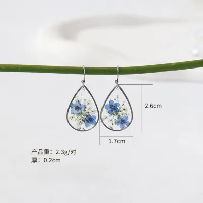 Women's Fashion Geometric Heart-Shaped Dried Flower Drop Earrings Set of 6 Pairs in Bag