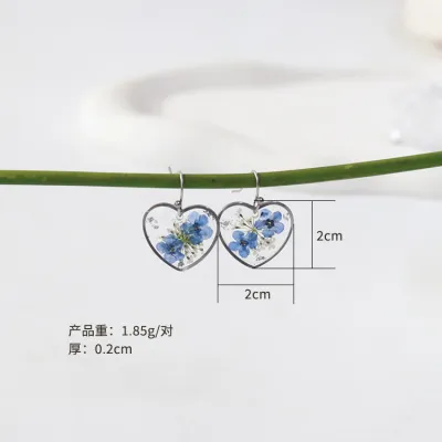 Women's Fashion Geometric Heart-Shaped Dried Flower Drop Earrings Set of 6 Pairs in Bag