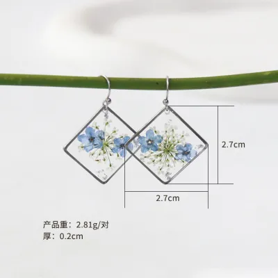 Women's Fashion Geometric Heart-Shaped Dried Flower Drop Earrings Set of 6 Pairs in Bag