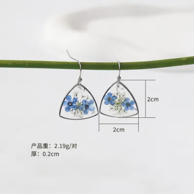 Women's Fashion Geometric Heart-Shaped Dried Flower Drop Earrings Set of 6 Pairs in Bag