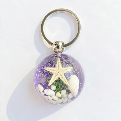 Women Fashion Creative Starfish Amber Resin Key Chain Pendant With Key, Small Fresh Style