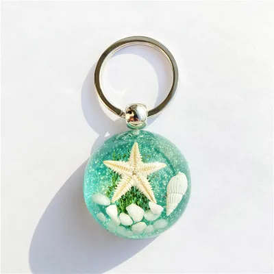 Women Fashion Creative Starfish Amber Resin Key Chain Pendant With Key, Small Fresh Style