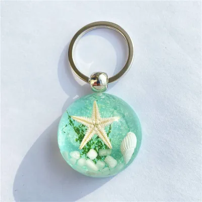 Women Fashion Creative Starfish Amber Resin Key Chain Pendant With Key, Small Fresh Style