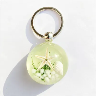 Women Fashion Creative Starfish Amber Resin Key Chain Pendant With Key, Small Fresh Style