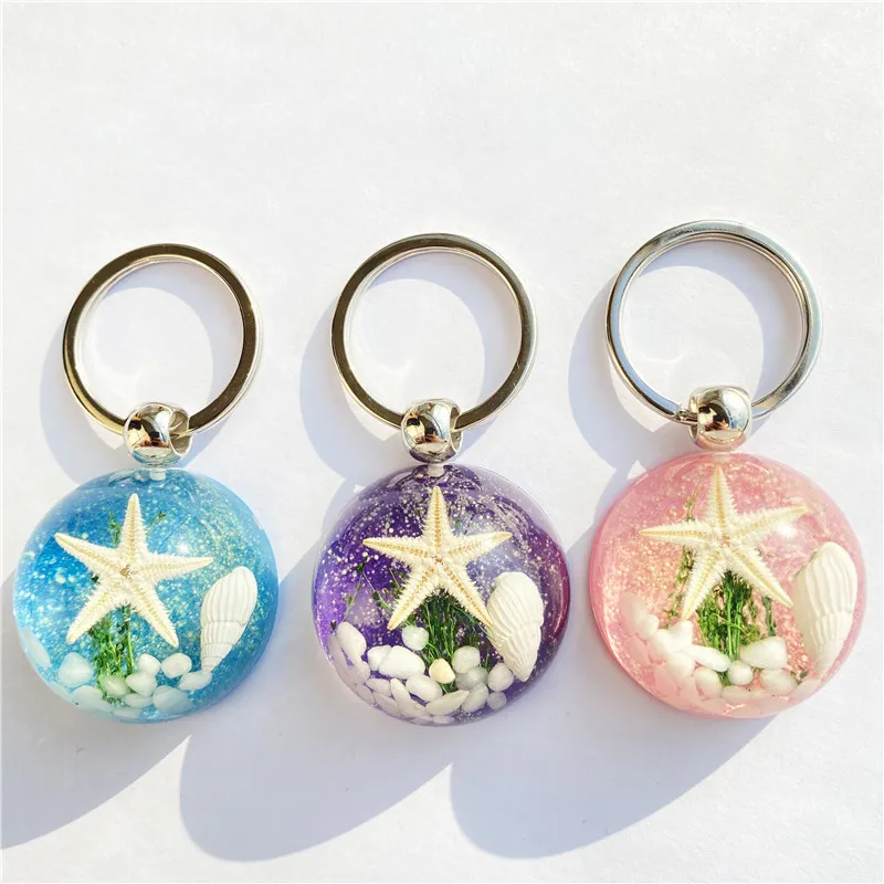 Women Fashion Creative Starfish Amber Resin Key Chain Pendant With Key, Small Fresh Style