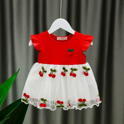 Kids Baby Girls Casual Cute Short Sleeve Mesh A-Line Cotton Blend Dress