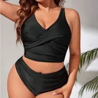 Summer Women Casual Leaf Print Zipper Plus Size One-Piece Swimsuit