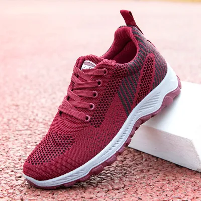 Women's Plus Size Breathable Flying Weave Lace Up Walking Sneakers