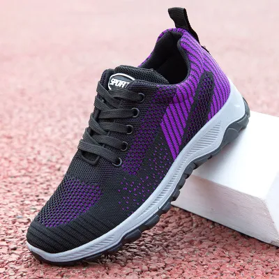 Women's Plus Size Breathable Flying Weave Lace Up Walking Sneakers
