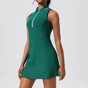 Women Fitness Tennis Sleeveless Lapel Sports Dress