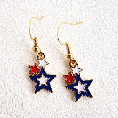 Women Fashion Creative American Independence Day Alloy Oil Dropping Letter Hat Bow Earrings