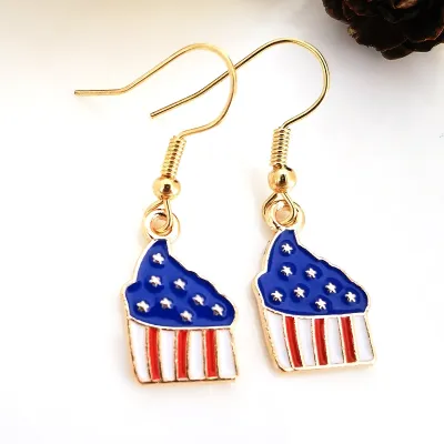 Women Fashion Creative American Independence Day Alloy Oil Dropping Letter Hat Bow Earrings